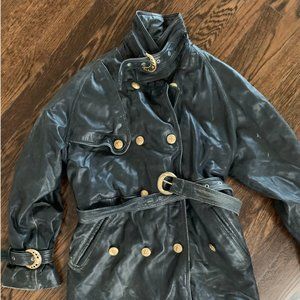 Heavy vintage leather fitted peacoat